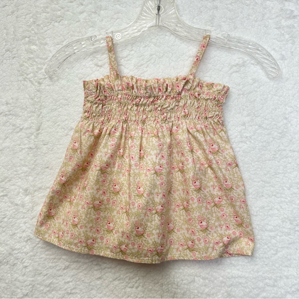Quinn’s Cottage Hawaii pink smocked‎ floral shabby chic top girls toddler 3-4